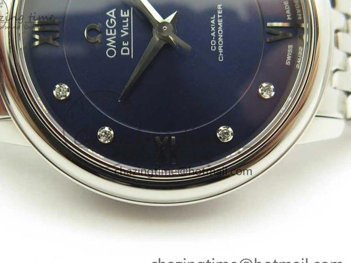 0105 TopPick De Ville Prestige Ladies 32.7mm SS MKF 1:1 Best Edition Blue Dial Diamonds Markers on SS Bracelet MIYOTA 7972